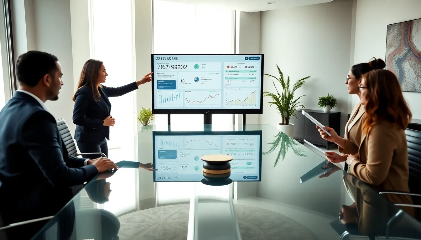 diverse team analyzing data in a modern office.